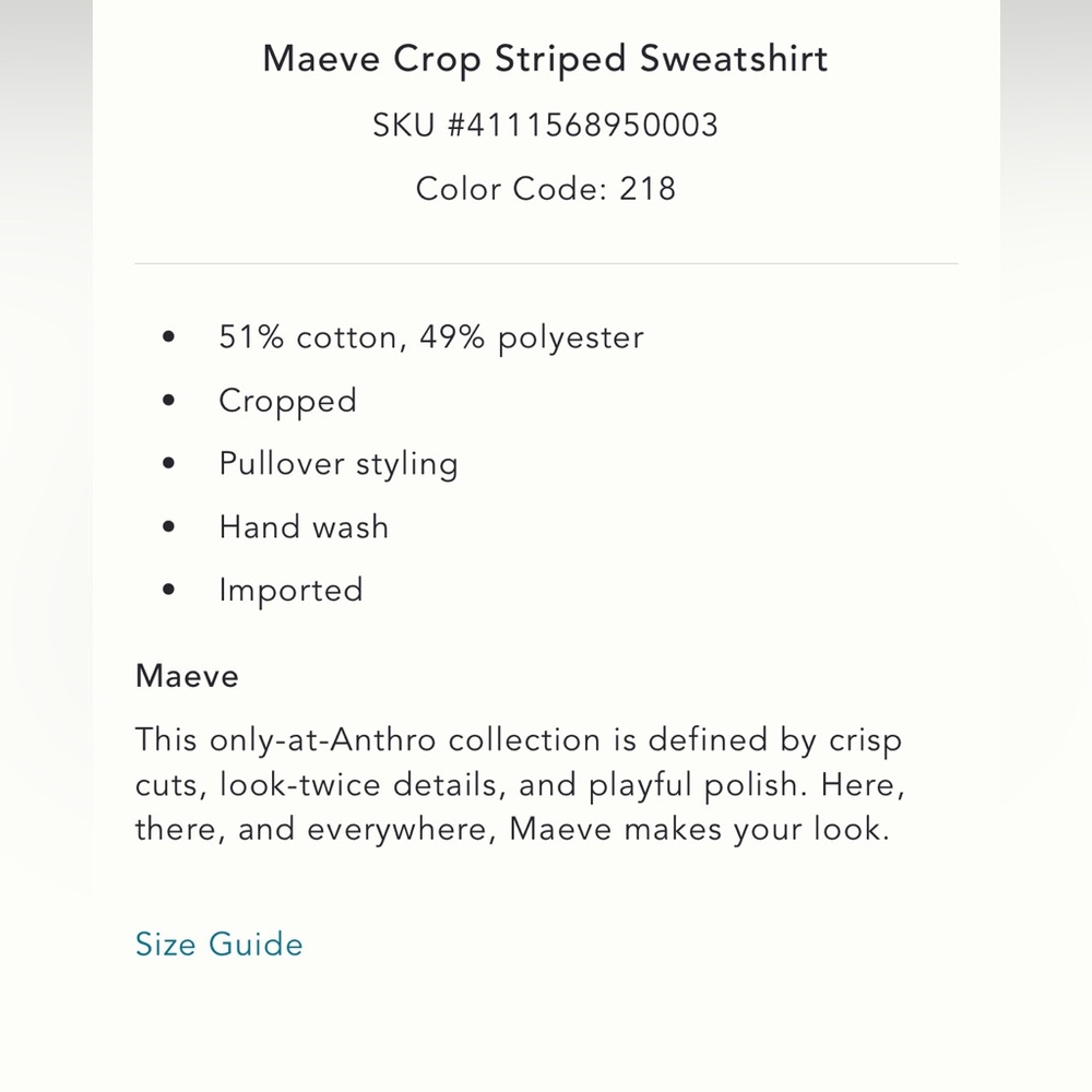 Anthropologie Maeve striped crop sweatshirt - Picture 5 of 9